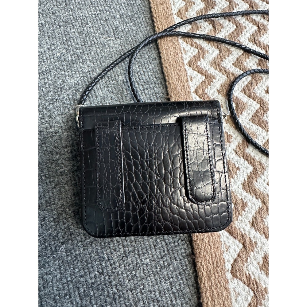 Vintage Brighton‎ Mini Crossbody Wallet Organizer Pebbled Black Leather Braided - Picture 4 of 10